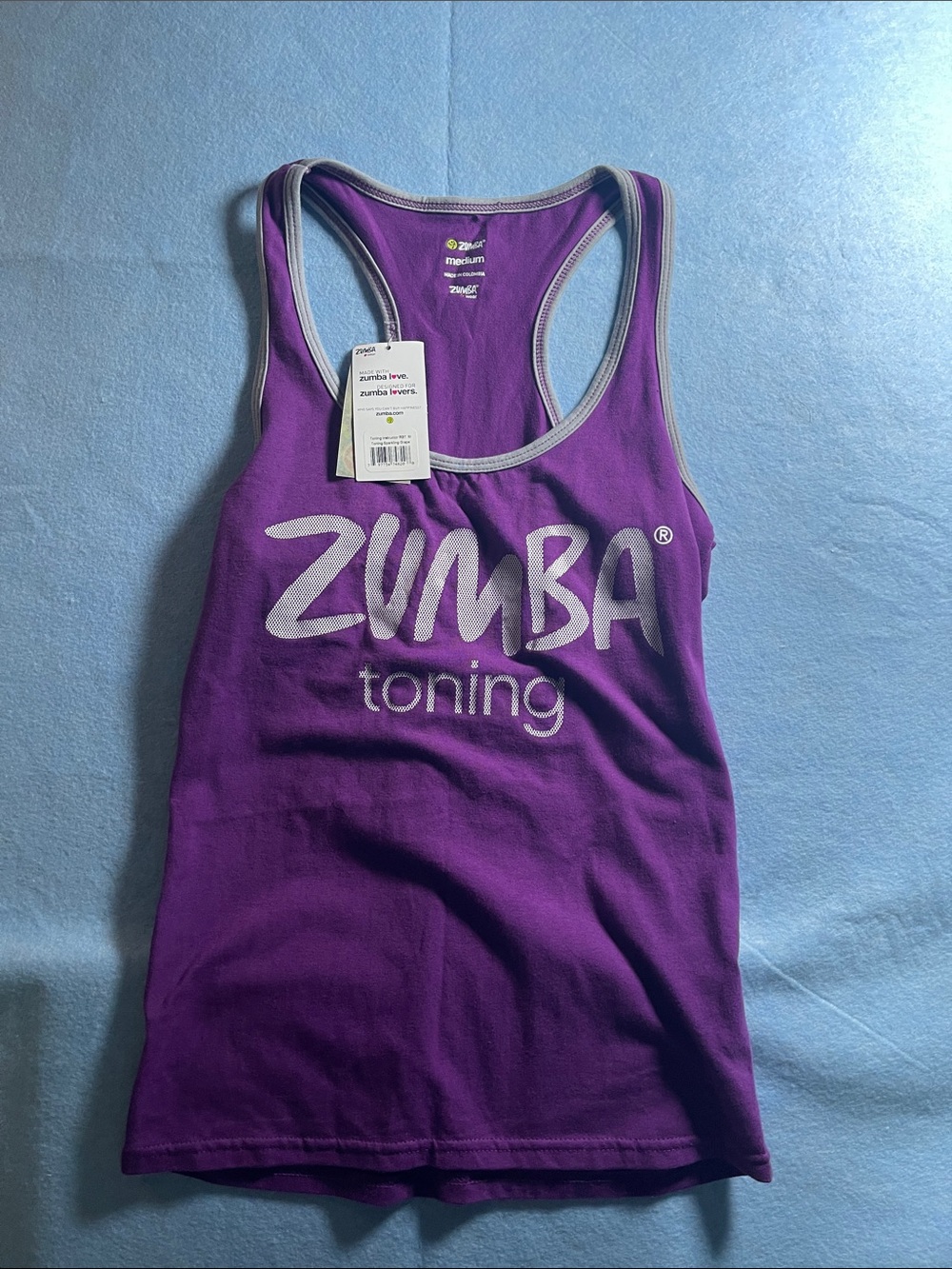 Zumba Fitness Purple Racerback Tank with Gray Trim